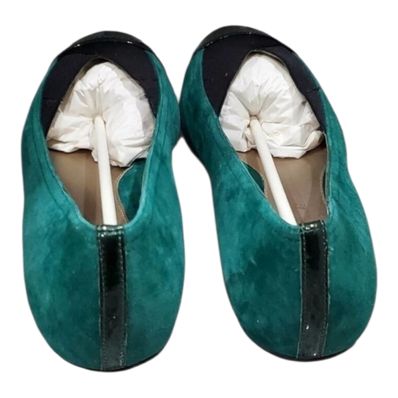 Ballet Flats Emerald‎ Green Block Heel Suede Leather Cap Toe Slip On Shoes - Picture 3 of 7
